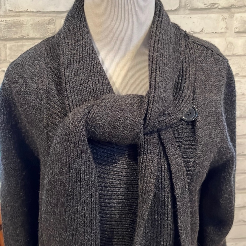 Fenn Wright Manson 100% merino wool charcoal grey cardigan wrap sweater women
